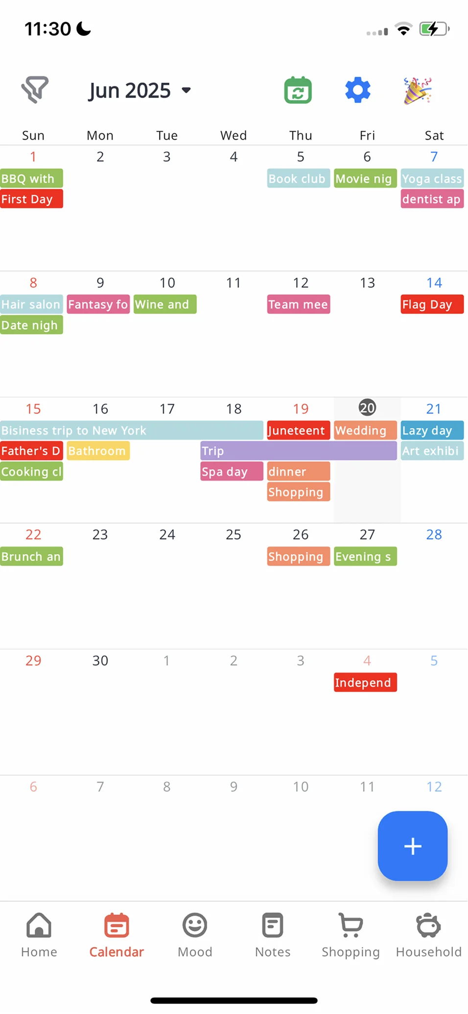 Calendar screen