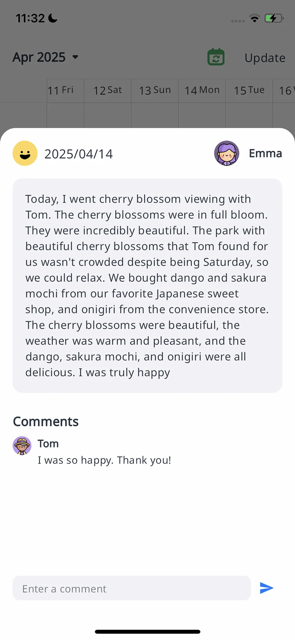 Mood tracking screen