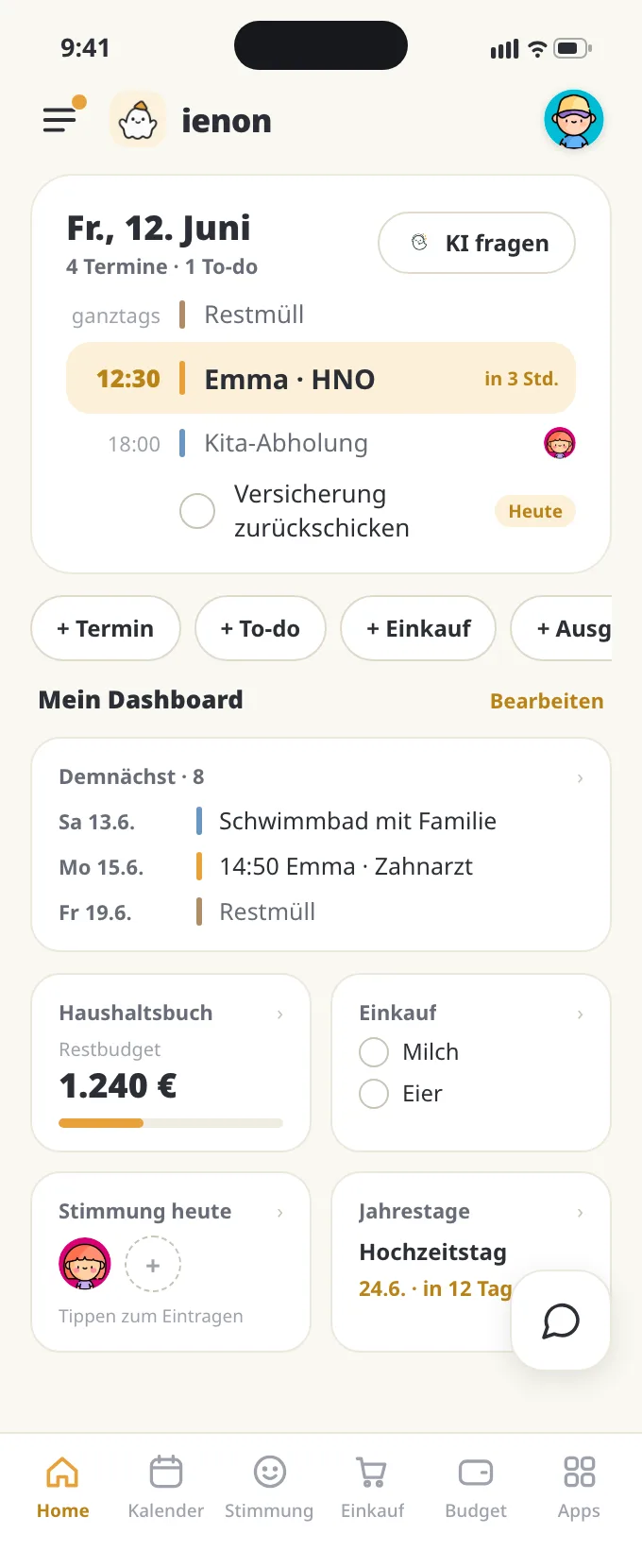 Der Startbildschirm von ienon