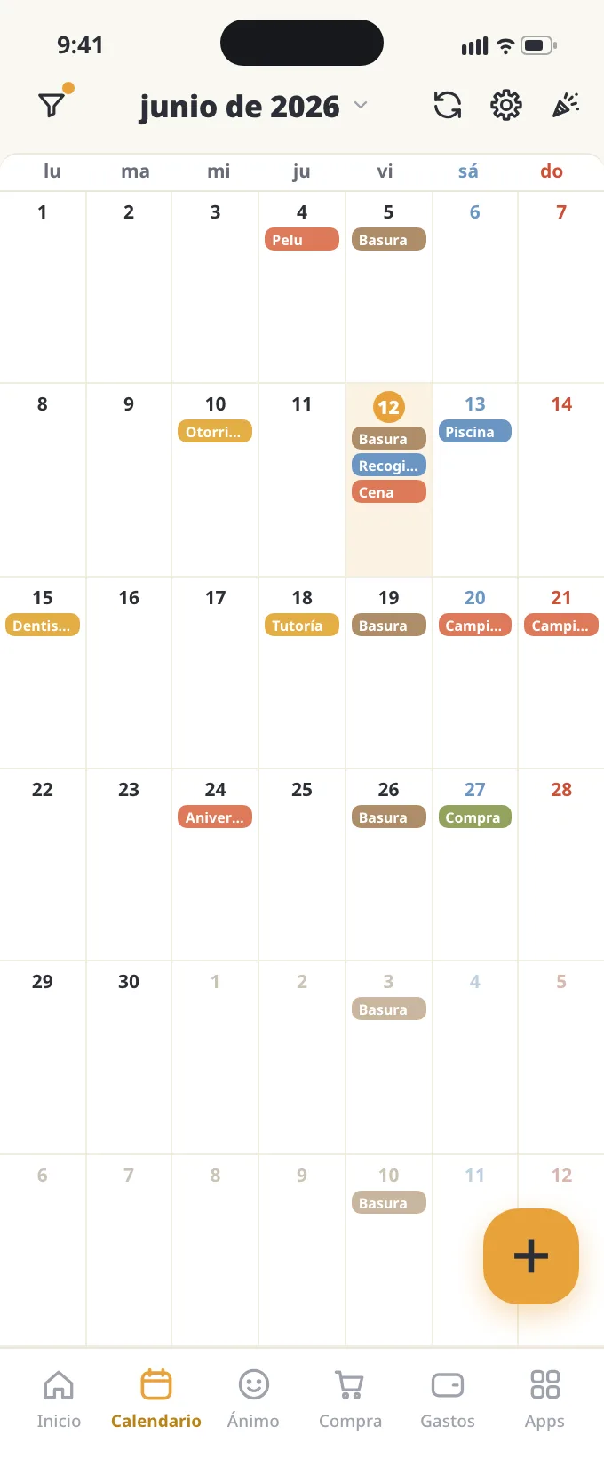 La pantalla de calendario de ienon
