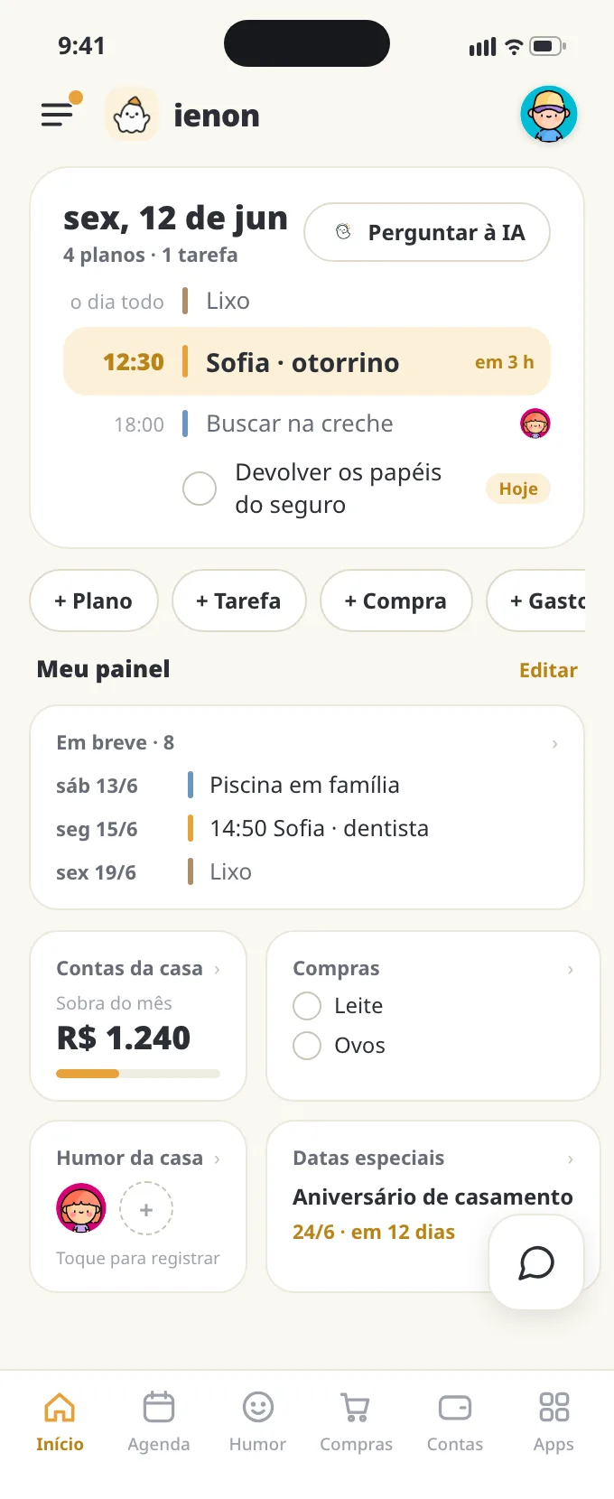 A tela inicial do ienon